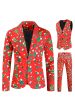 Red Christmas Green Tree Printed 3 Pieces Men s Festival Suits on Sale