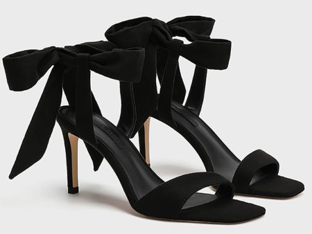 Black Elegant Ankle Lace up High Heel Suede Slim Sandals on Sale