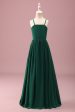 Dark Green A Line Ruched Spaghetti Straps Junior Bridesmaid Dress Sale