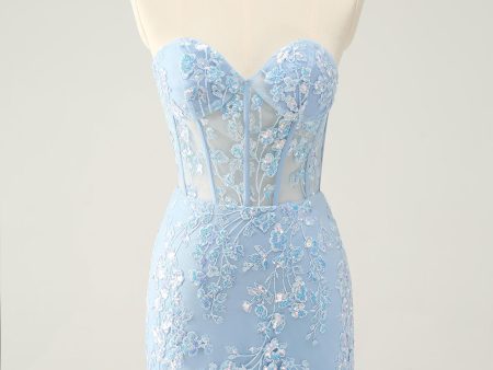 Light Blue Corset Sequins Sweetheart Short Tight Homecoming Dress with Lace-up Back Cheap