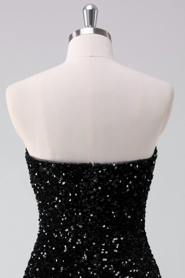 Sparkly Black A-Line Strapless Sequins Short Homecoming Dress Fashion