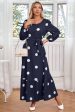 Navy Scoop Neck Polka Dots Long Cocktail Dress with Sash Cheap