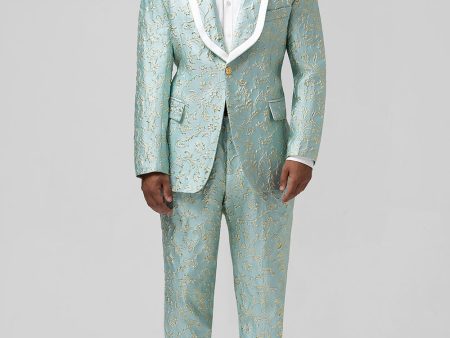 Mint Shawl Lapel 2 Piece Jacquard One Button Men s Prom Suits For Discount