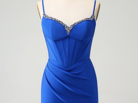 Sparkly Royal Blue Tight Corset Spaghetti Straps Homecoming Dress Online Sale