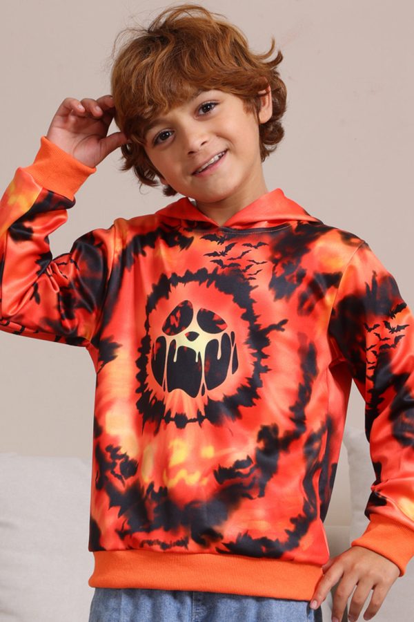 Spooky Orange Skeleton Print Hooded Family Sweatshirts Cheap