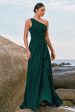 Dark Green One Shoulder A-Line Ruched Long Bridesmaid Dress Cheap