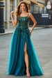 Gorgeous A Line Spaghetti Straps Dark Green Long Prom Dress with Appliques Online now