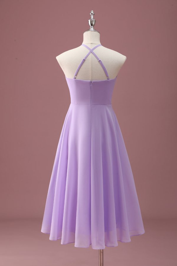 Lilac A Line Halter Ruched Junior Bridesmaid Dress Online Sale