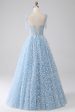 A-Line Spaghetti Straps Sky Blue Corset Prom Dress For Discount