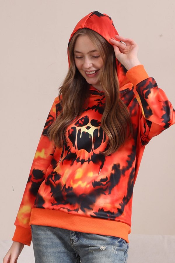 Spooky Orange Skeleton Print Hooded Family Sweatshirts Cheap