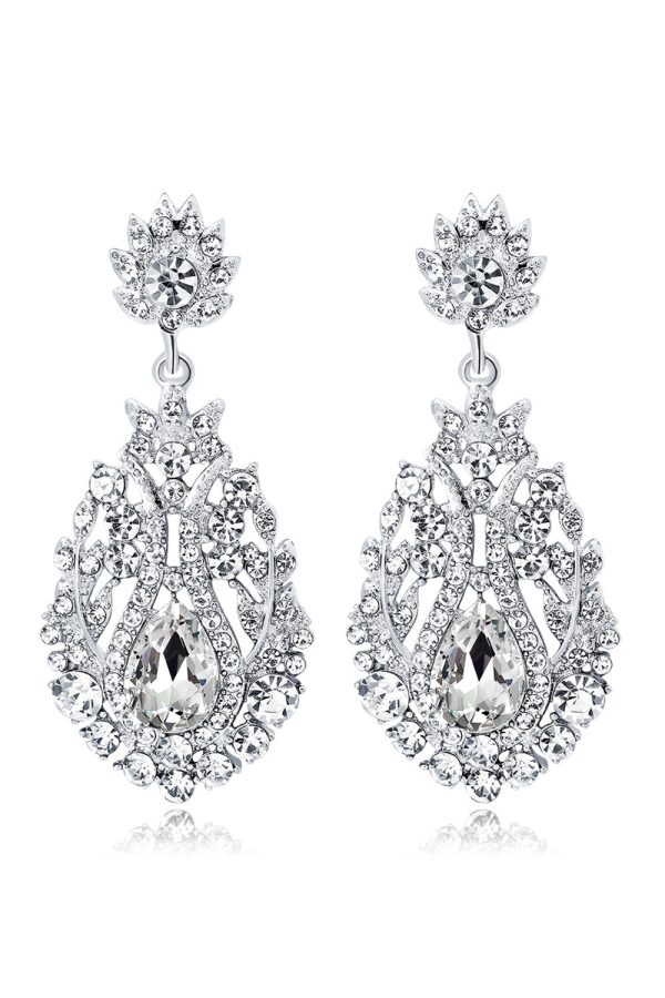 White Crystal Bridal Wedding Earrings Sale