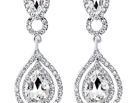 Bridal Wedding White Crystal Teardrop Pendant Earrings Discount