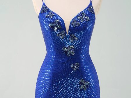 Royal Blue Glitter Tight Homecoming Dress with Sequins Butterflies For Sale