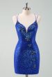 Royal Blue Glitter Tight Homecoming Dress with Sequins Butterflies For Sale