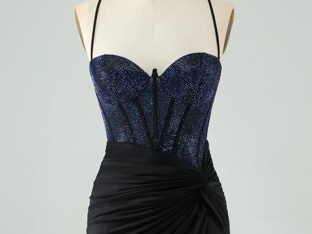 Glitter Black Bodycon Spaghetti Straps Corset Homecoming Dress with Beading Online Sale