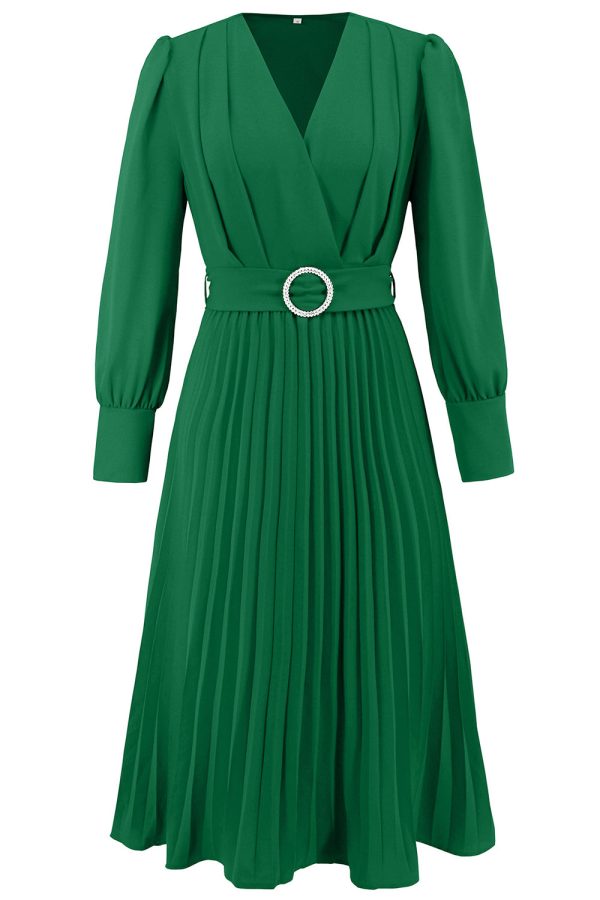 Green A Line V-Neck Long Cocktail Dress with Long Sleeves For Sale