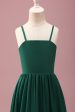 Dark Green A Line Ruched Spaghetti Straps Junior Bridesmaid Dress Sale