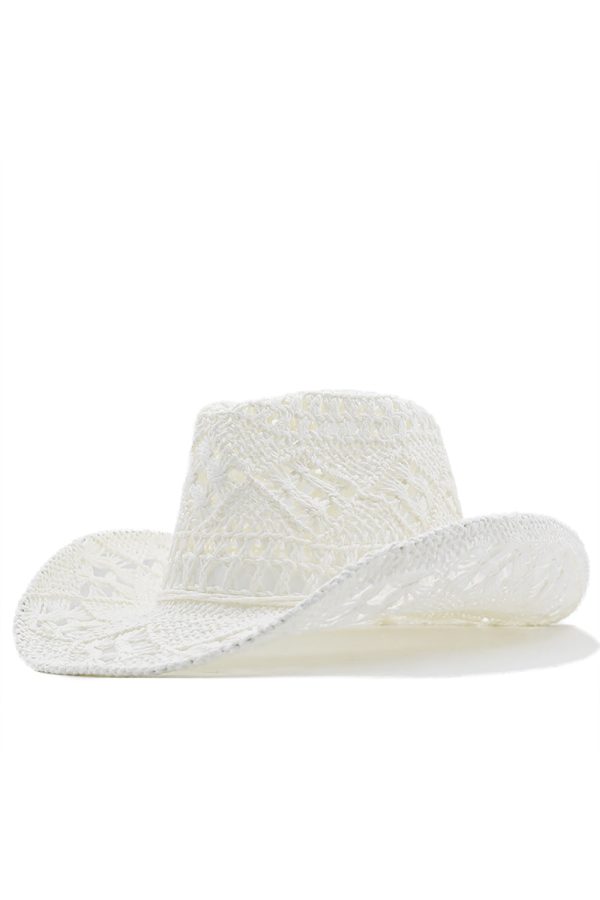 Apricot Knitting Western Cowboy Hat Straw Hat Hollow Out Sunhat For Cheap