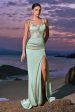 Green Mermaid Satin Bridesmaid Dress with Slit For Discount