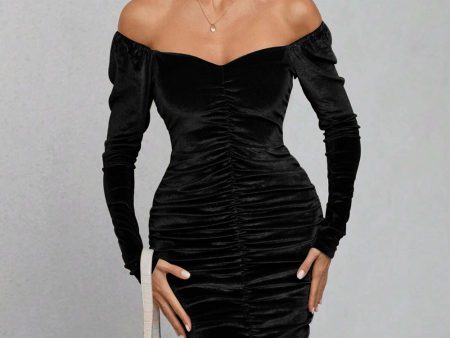 Black Velvet Long Sleeves Bodycon Party Dress Hot on Sale