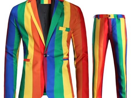 Yellow Rainbow Stripes Notched Lapel Men s Party Suits Sale