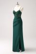 Dark Green Mermaid Spaghetti Straps Satin Long Bridesmaid Dress with Slit Online