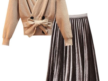 Felicia Beige Batwing Top and Gray Mesh Skirt Set Online Sale