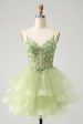 Light Green A-Line Tulle Tiered Homecoming Dress with Appliques Cheap