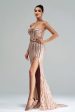 Apricot Mermaid Strapless Sequined Split Prom Dress Online