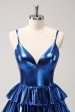 Ink Blue Spaghetti Straps A Line Tiered Short Homecoming Dress Supply