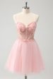 Pink Tulle A-Line Short Homecoming Dress with Beading Cheap