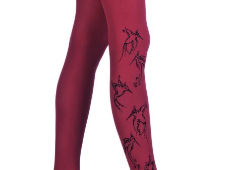 BIRD Wine Red Printed Tights For Cheap