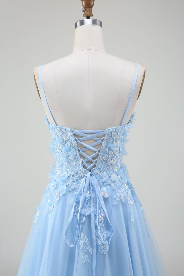 A-Line Light Blue Prom Dress with Appliques Online now