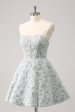 Grey Green A-Line Strapless Floral Short Homecoming Dress For Cheap