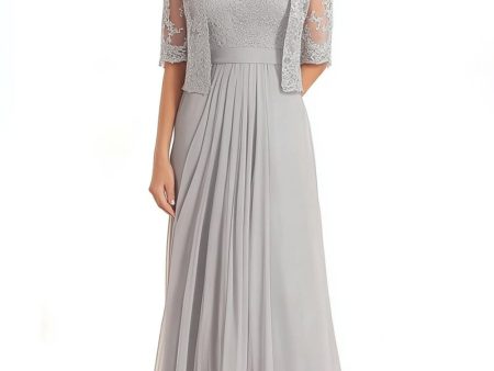 Lace Appliques Silver Square Neck 2-piece Half Sleeves Mother of the Bride Dress Sale