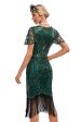 Beading Dark Green Glitter Fringes Flapper Dress with Accessories Set For Sale