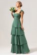 Eucalyptus A-Line Off The Shoulder Ruffled Chiffon Long Bridesmaid Dress Online now