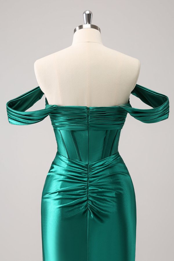 Dark Green Tight Off the Shoulder Corset Satin Homecoming Dress Online