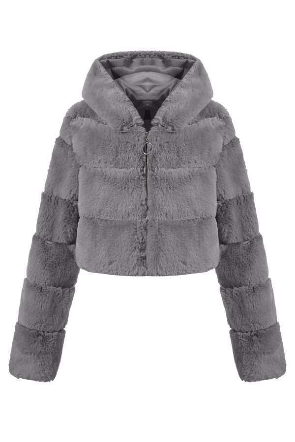 Black Fluffy Faux Fur Zip Up Short Coat Online