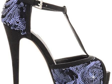 PHYLLIS Dark Blue Sequin Heeled Sandals on Sale