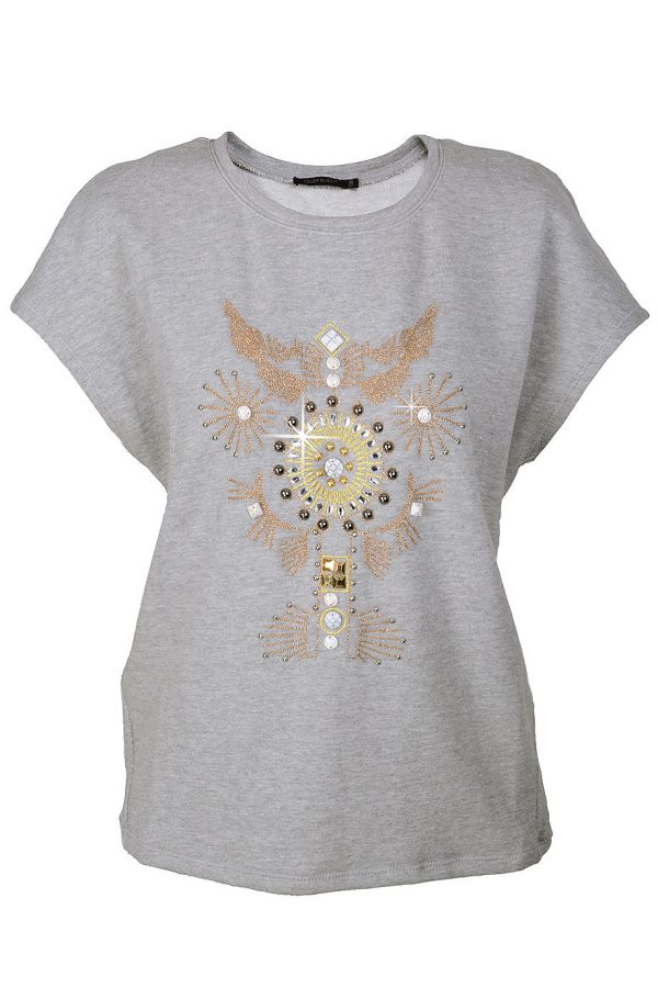 C BLOCK VANITY Grey Embellished Blouse Supply