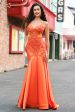 Orange Mermaid Spaghetti Straps Beaded Long Prom Dress Supply