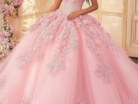 Pink Off the Shoulder Princess Tulle Quinceanera Dress with Appliques Hot on Sale