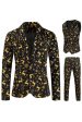 Black 3-Pieces Yellow Elk Printed Men s Christmas Suits Cheap