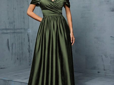 Army Green Off the Shoulder Satin A-Line Long Prom Dress For Sale