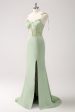 Green Mermaid Spaghetti Straps Satin Long Bridesmaid Dress with Slit Online Sale