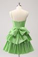 Cute A Line Corset Green Pleated Tiered Short Homecoming Dress with Bows on Sale