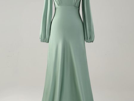 A Line Round Neck Long Sleeves Sage Bridesmaid Dress Online now