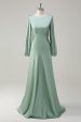 A Line Round Neck Long Sleeves Sage Bridesmaid Dress Online now