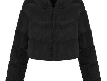 Black Fluffy Faux Fur Zip Up Short Coat Online